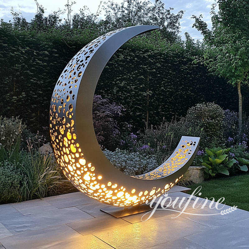 outdoor light crescent moon sculpture