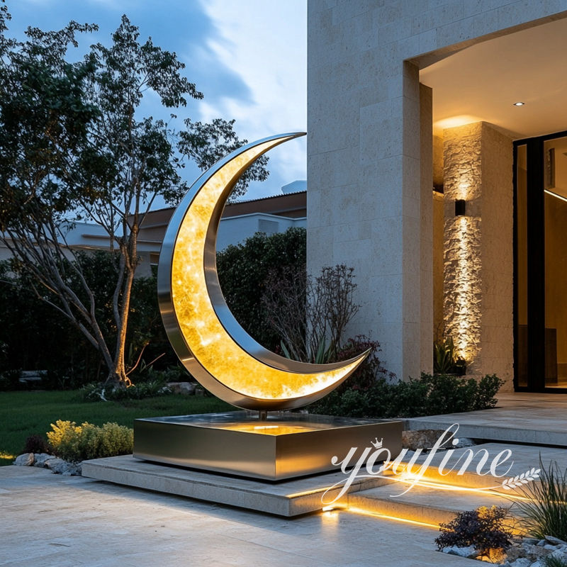 stainless steel crescent moon sculpture