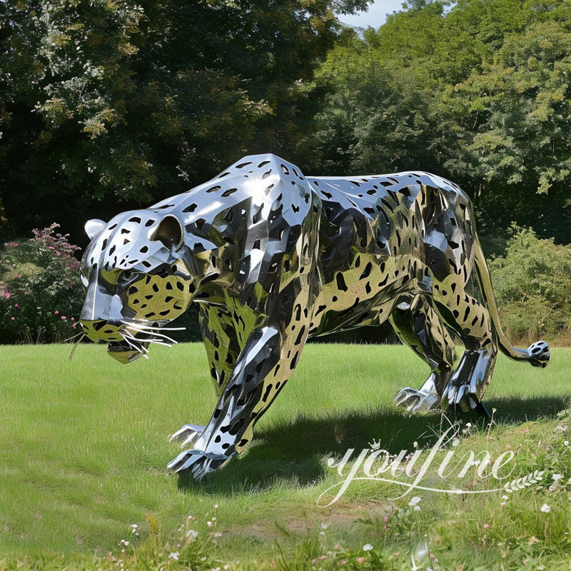 stainless steel hollowed leopard statue