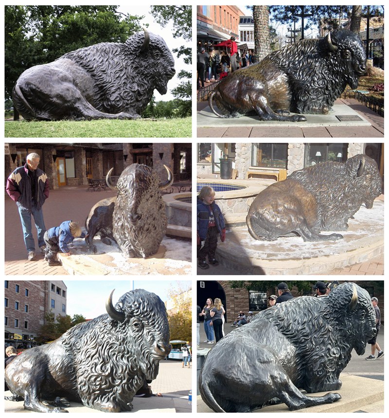 Bronze Lying bison sculpture