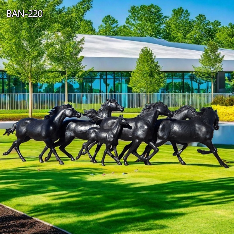 Group Bronze Statue Wild Stampeding Horses BAN-220