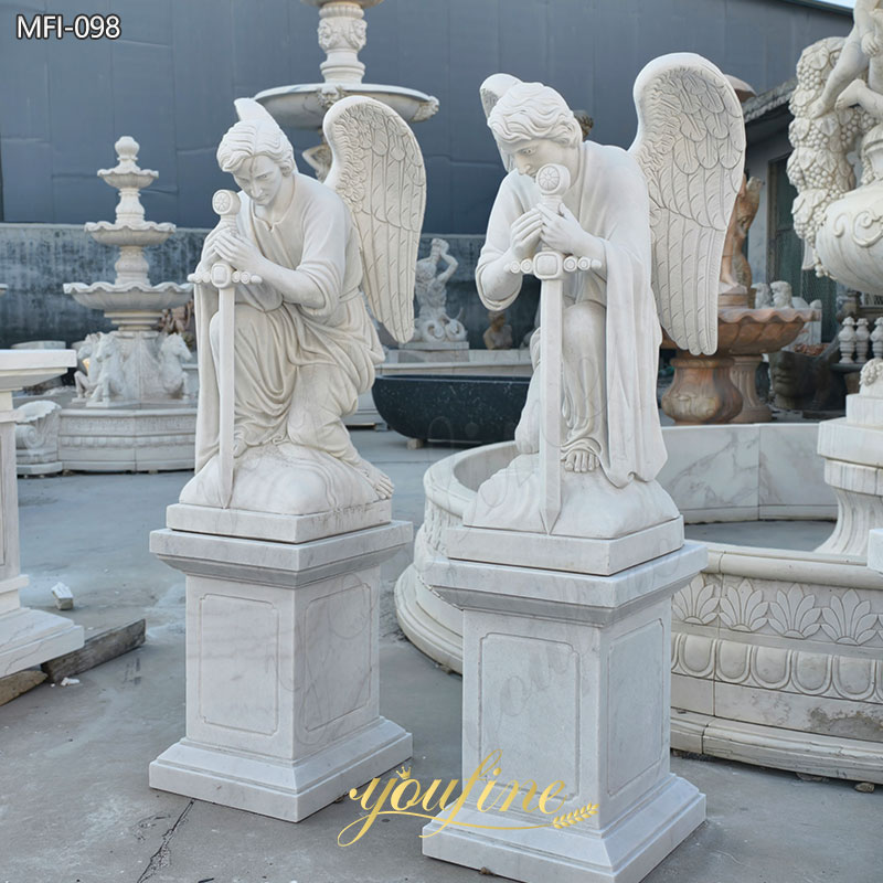 outdoor Marble Guardian Angel Statue with Sword