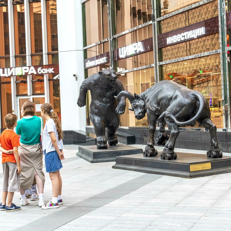 Stock Market Bronze Bull and Bear Statue BAN-287