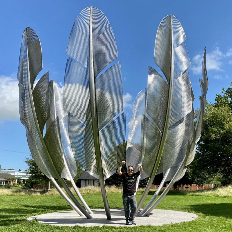 large metal feather sculpture for outdoors