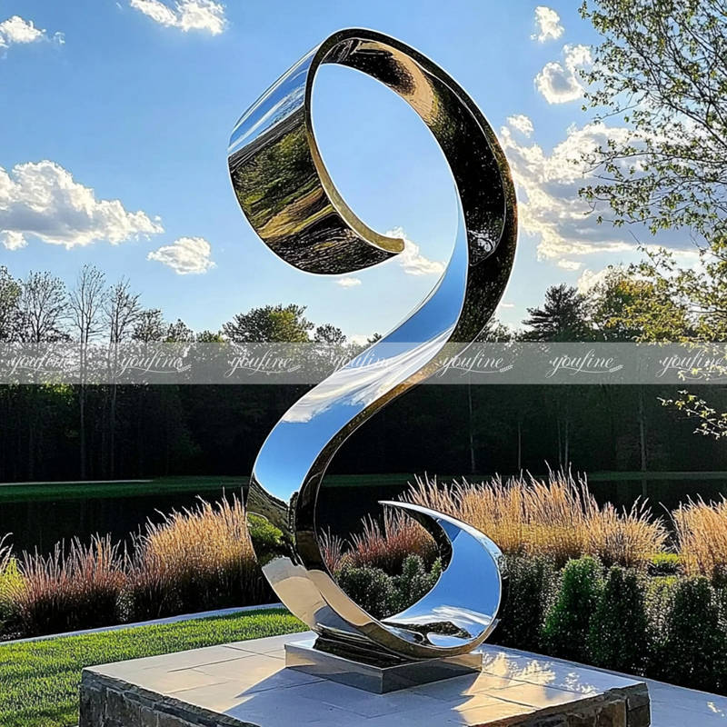 mirror polished stainless steel ribbon sculpture for garden decor