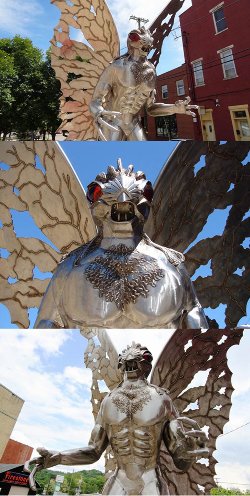 stainless steel Mothman statue dertails show