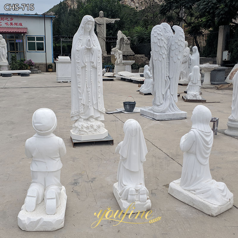 white Marble Our Lady of Fatima with Three Children Garden Statue