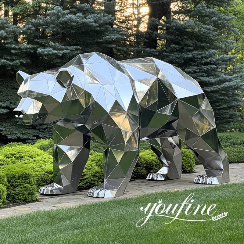 yard decorative stainless steel polygon bear sculpture