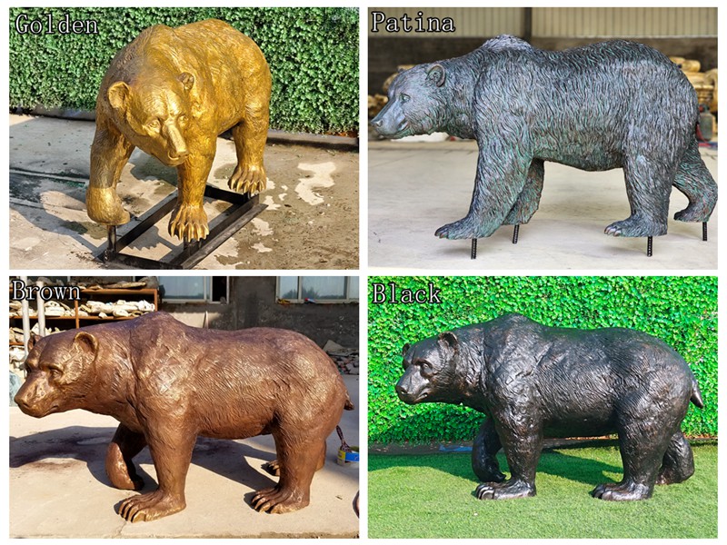 Walking bronze bear different patina