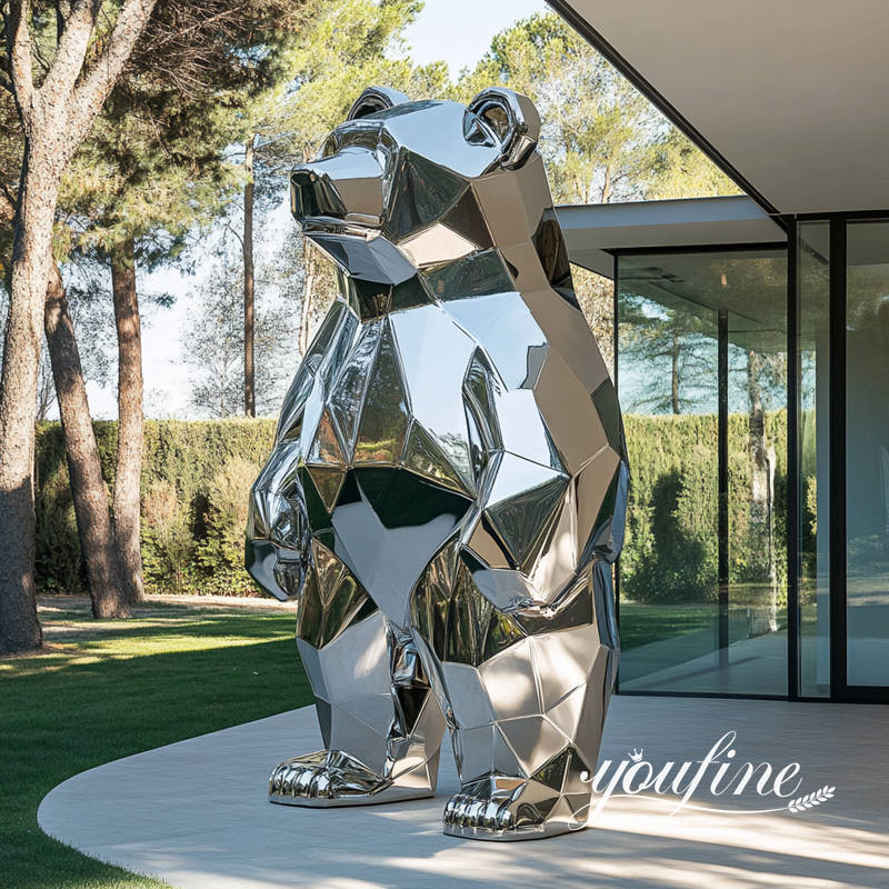 mirror polished metal bear sculpture for yard decor