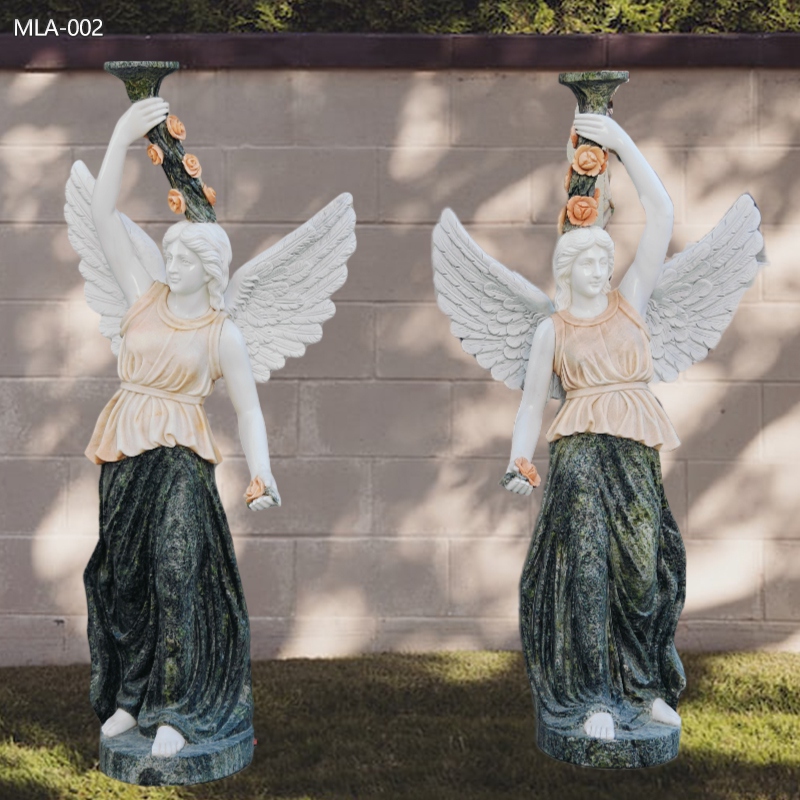 outdoor Hand Carved Natural Marble Angel Statue Lamp