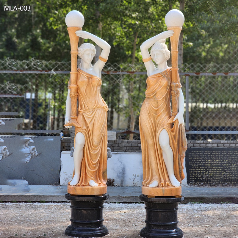 outdoor natural Marble Female Statue Lamp – Beautiful Outdoor Sculpture