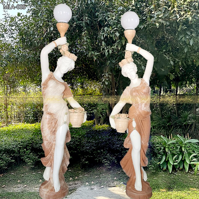 Outdoor decoration natural marble lady lamp statue